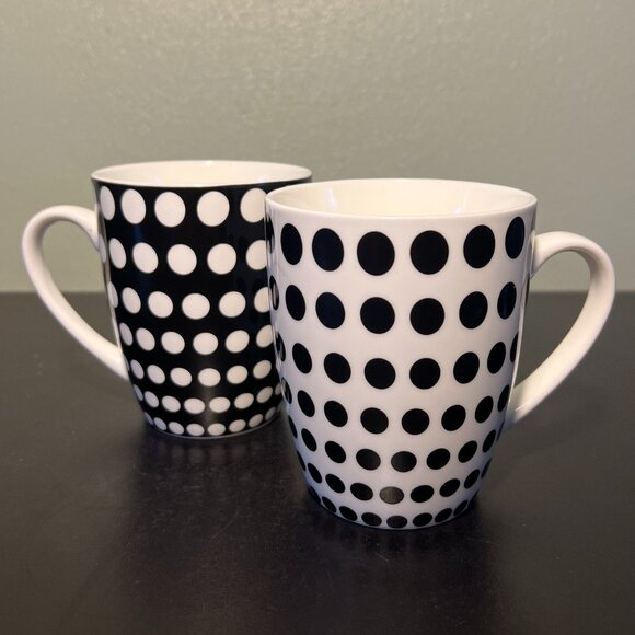 Set of 2 MAXWELL WILLIAMS Speckled Black Polka Dot Porcelain Mugs - Picture 1 of 7